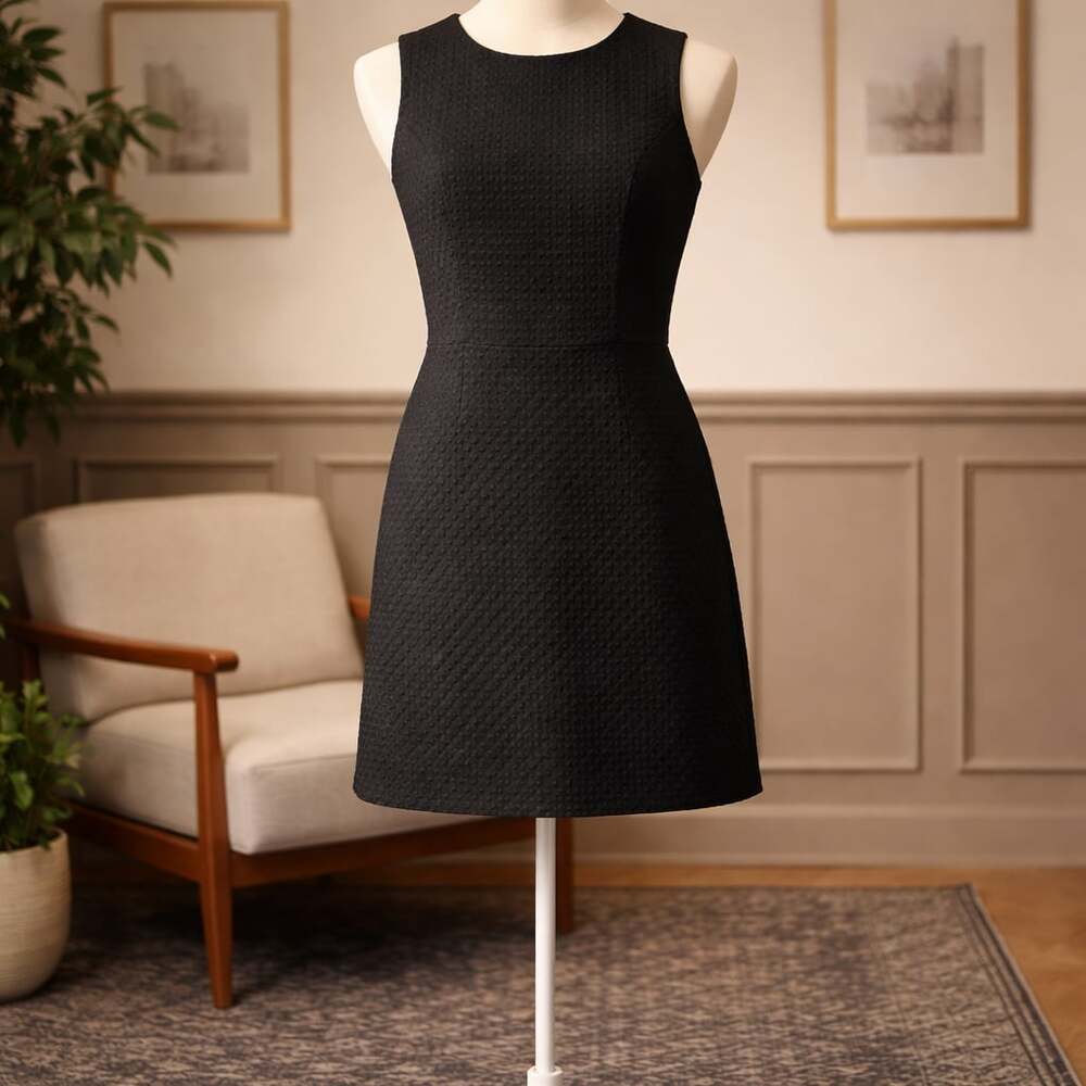 Theory Black Sleeveless Textured A-Line Dress Size 6